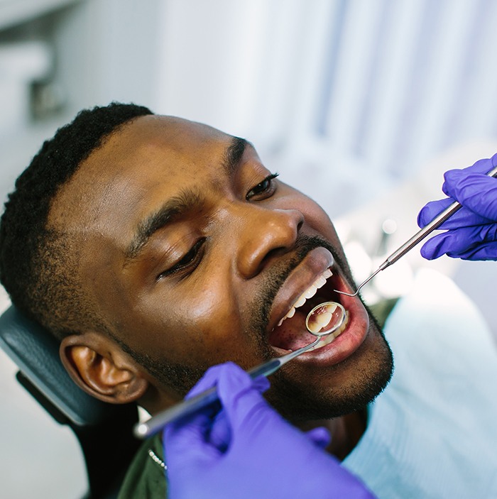 Patient smiling during dental checkup