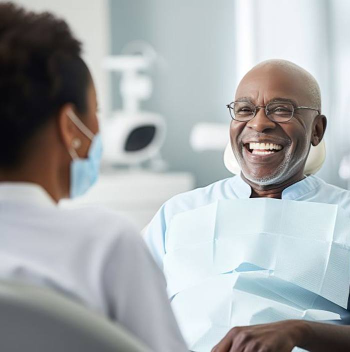 Removable implant dentures resting on reflective surface