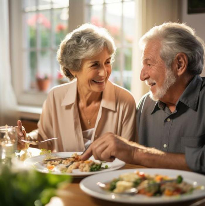 Happy older couple enjoying a meal together